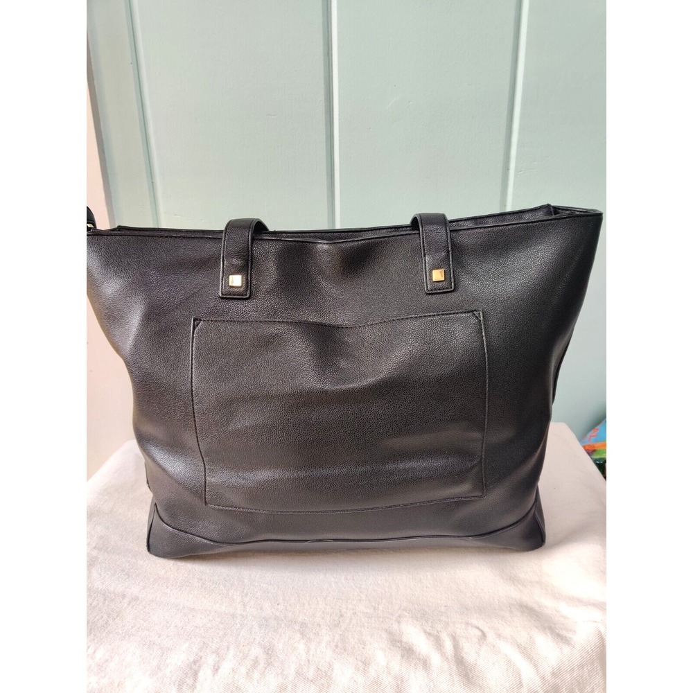 MODERN PICNIC Black Faux‎ Leather Tote Bag Large Shoulder Bag, Weekender Travel